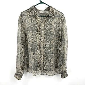 Worthington VTG Brown Python Snake Skin Full Sheer Long Sleeve Blouse Large